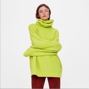 Zara Neon Green Oversized Turtleneck Sweater